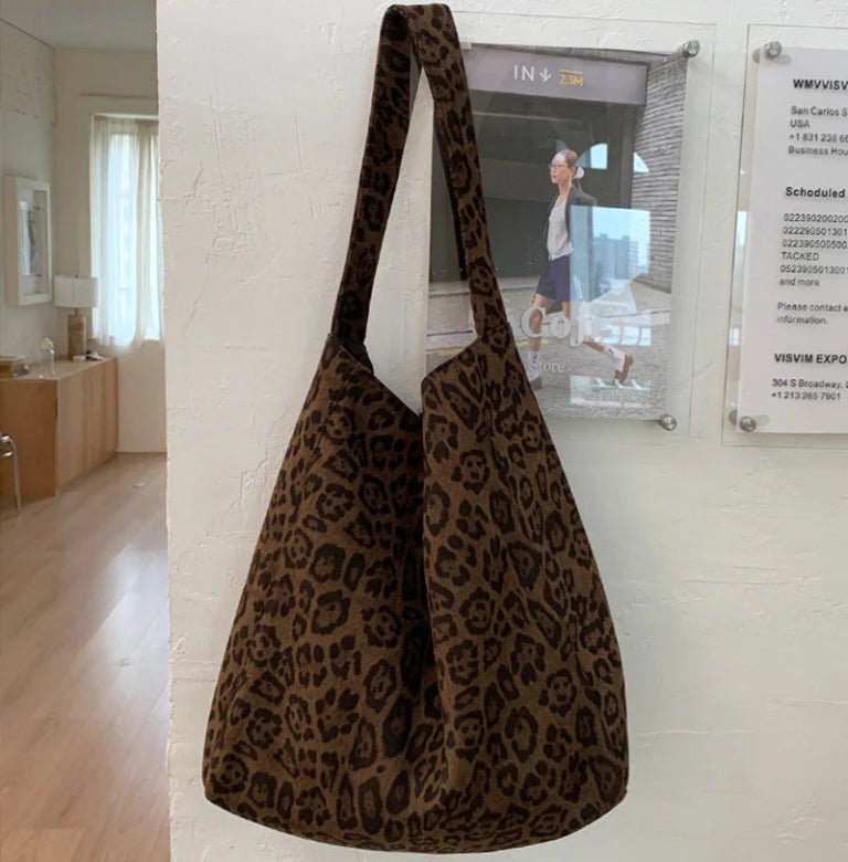 Leopard Women's Suede Tote Shoulder Bag - PINKED
