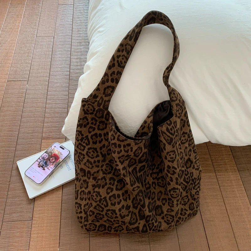 Leopard Women's Suede Tote Shoulder Bag - PINKED