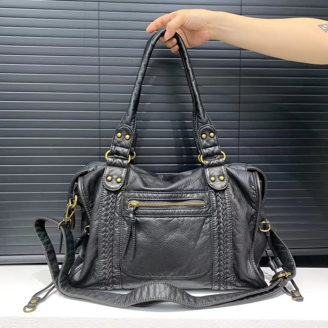 One Shoulder Crossbody Bag Vintage Washed Leathe - PINKED