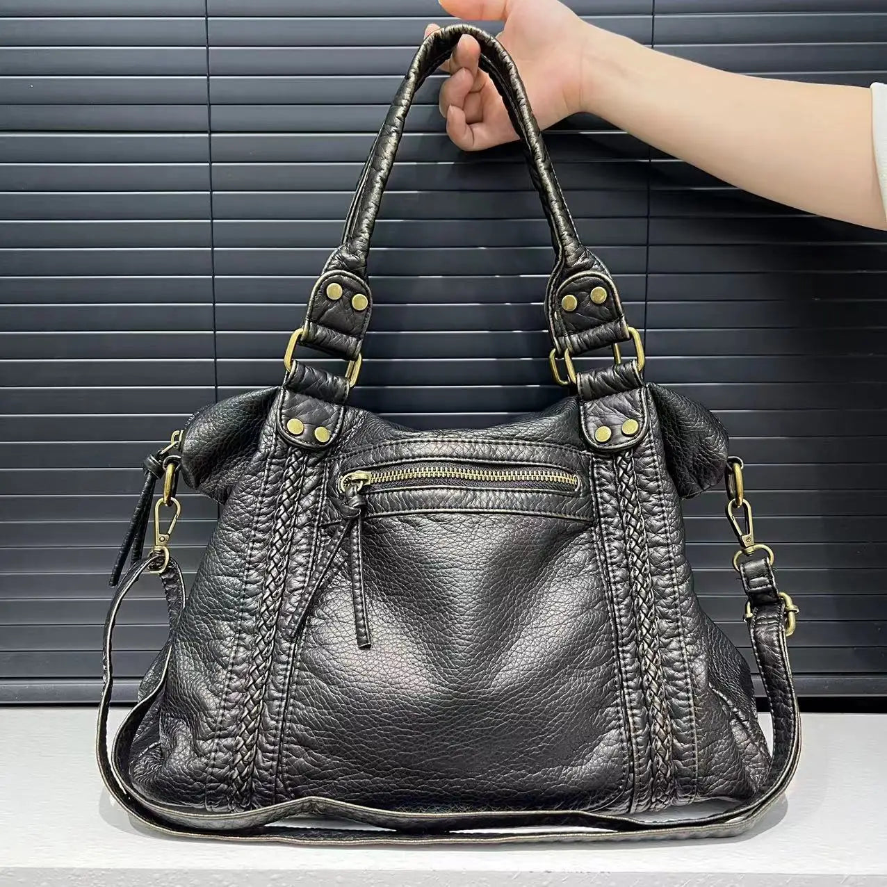 One Shoulder Crossbody Bag Vintage Washed Leathe - PINKED