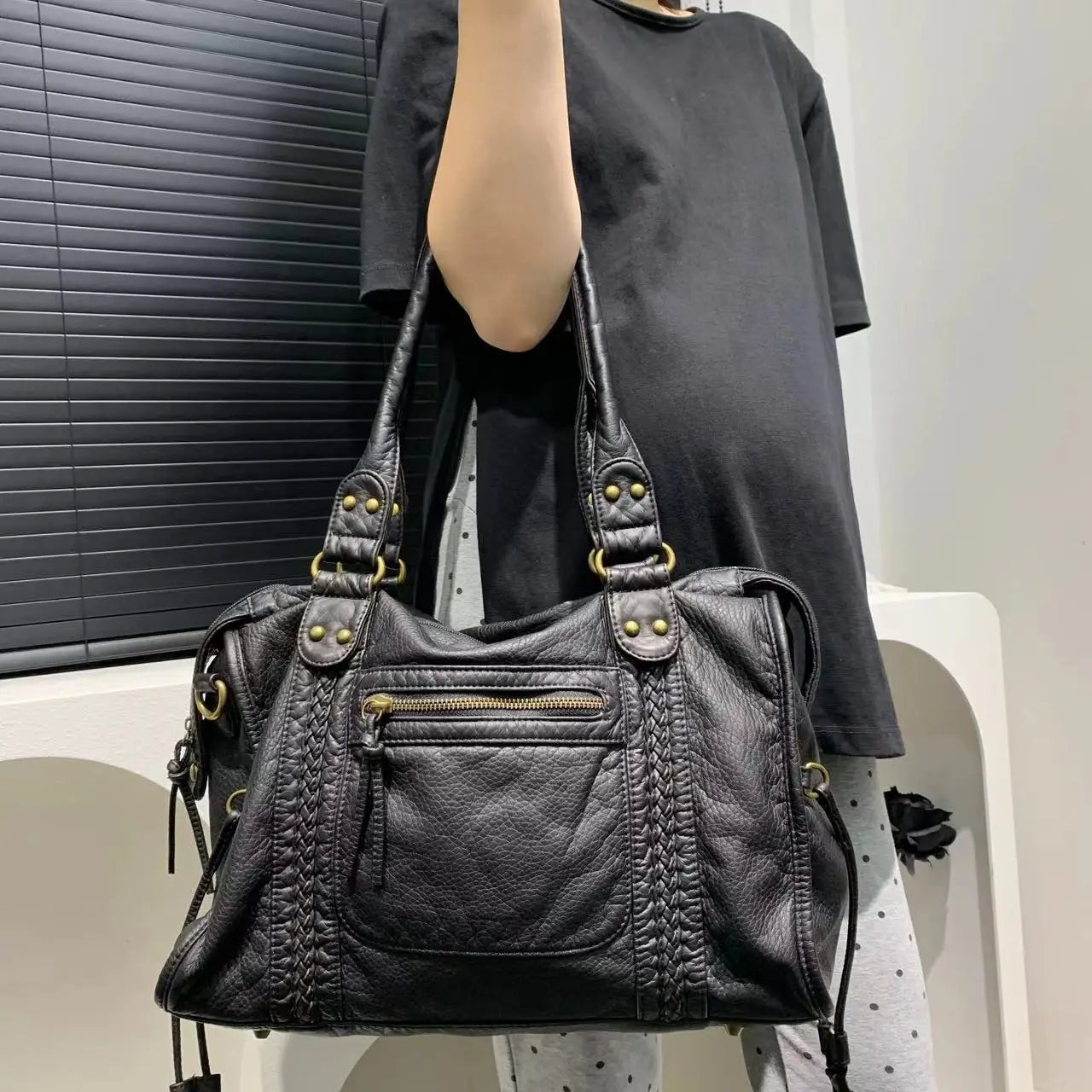 One Shoulder Crossbody Bag Vintage Washed Leathe - PINKED